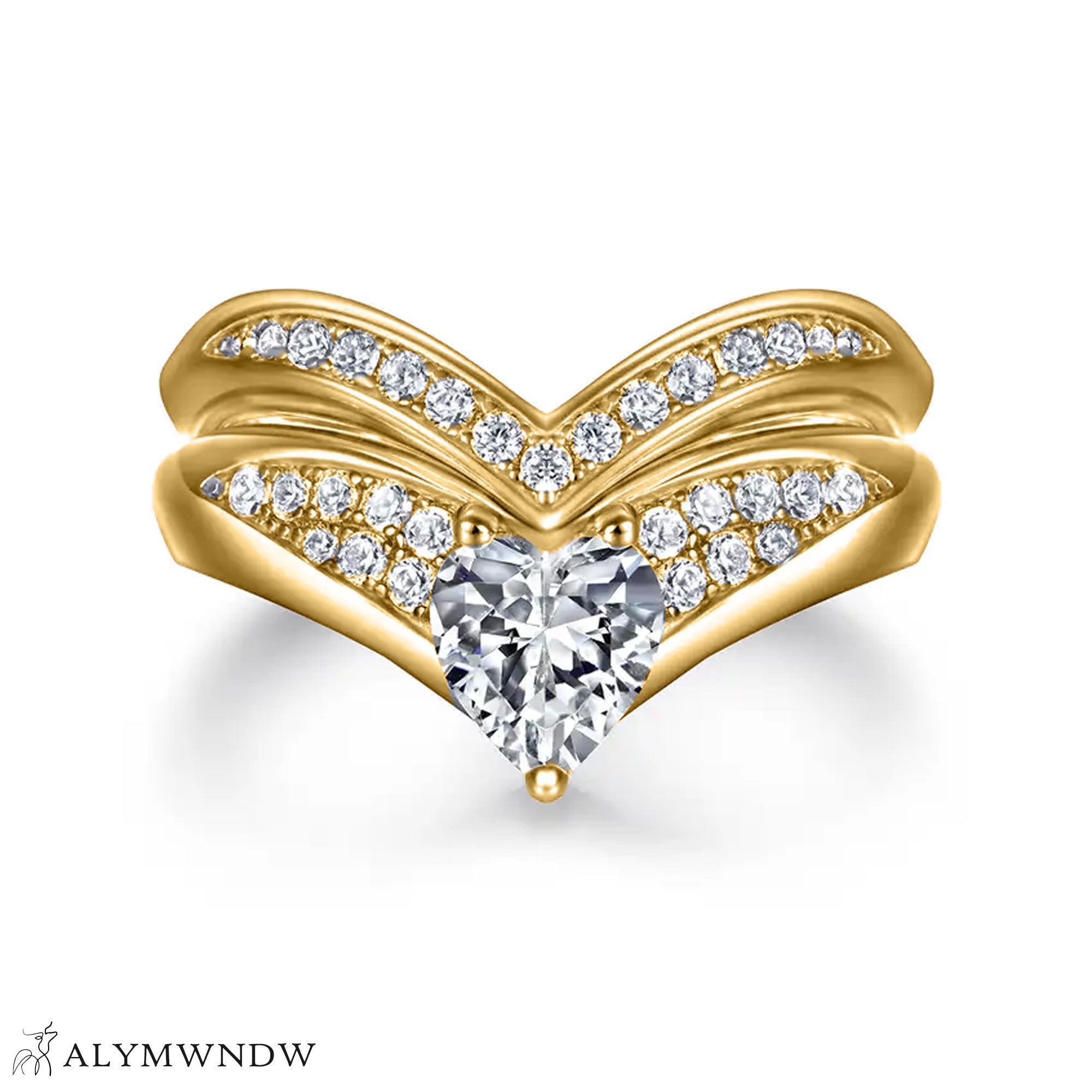 Romantic Heart Engagement Ring Set – Gold & Platinum - Alymwndw