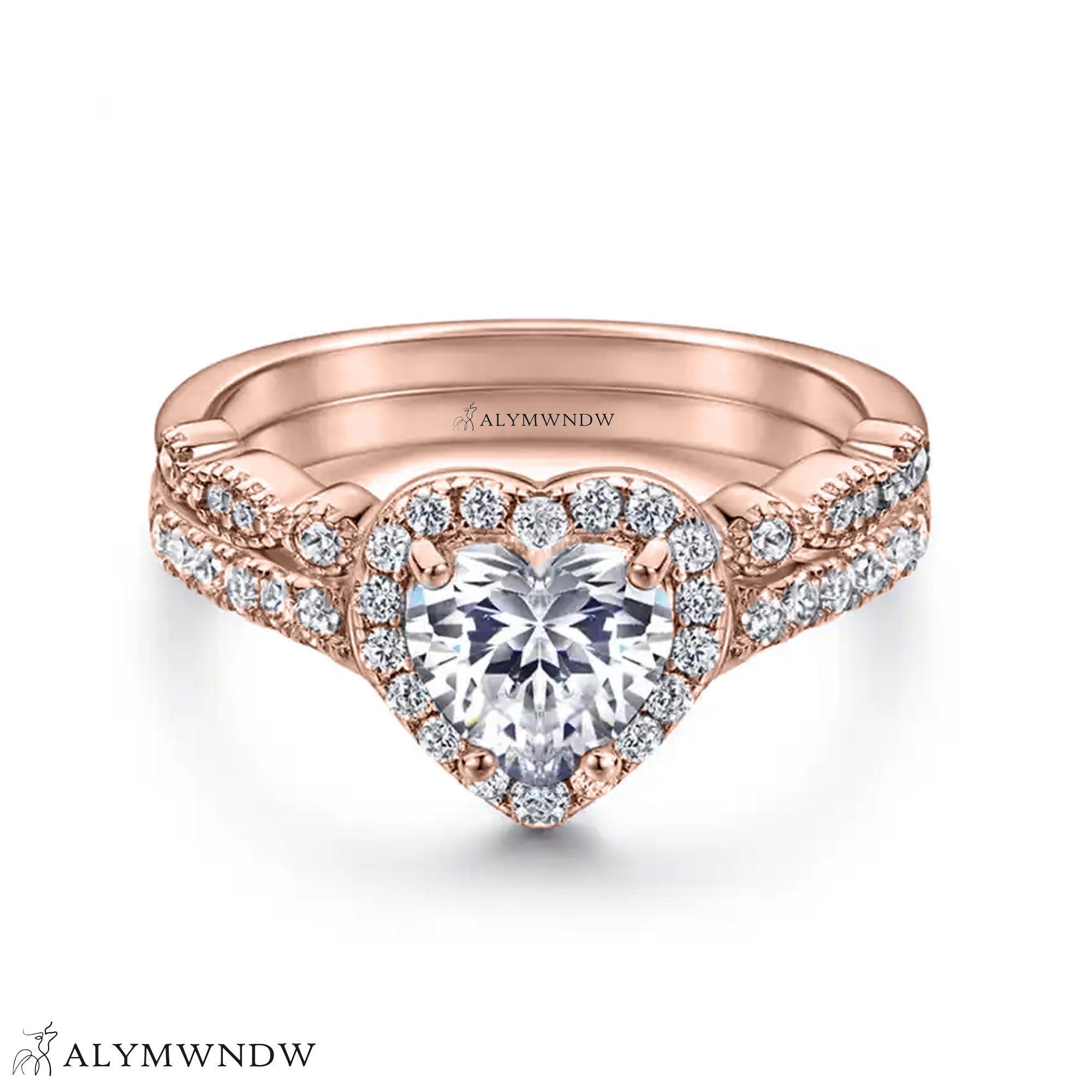 Romantic Heart Engagement Ring Set – Gold, Platinum & Silver - Alymwndw