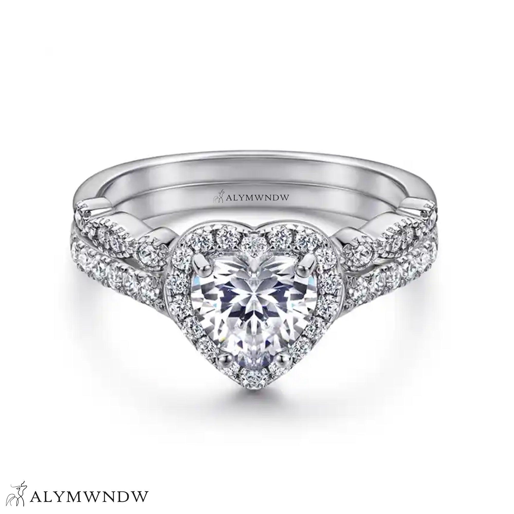 Romantic Heart Engagement Ring Set – Gold, Platinum & Silver - Alymwndw