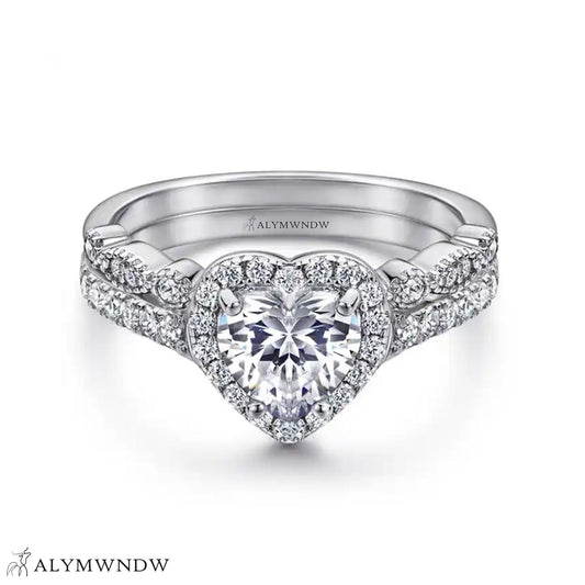 Romantic Heart Engagement Ring Set – Gold, Platinum & Silver - Alymwndw