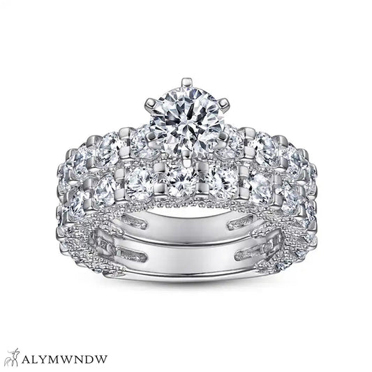 Round Engagement Ring Set – Multi Row Pavé Luxury Design - Alymwndw