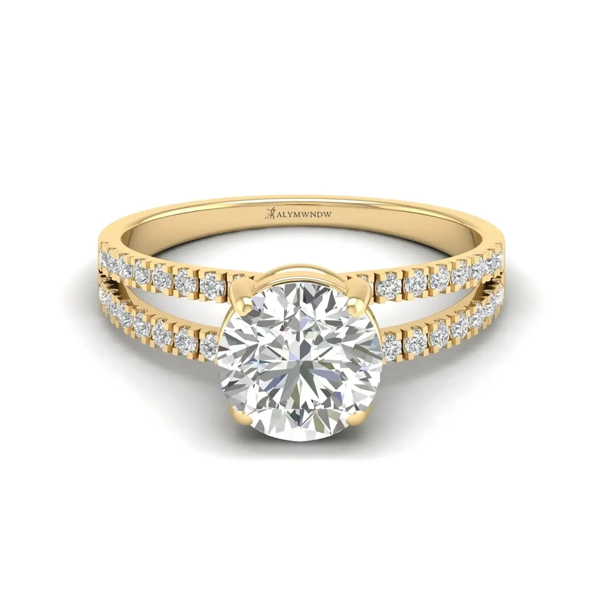 Round Moissanite Engagement Ring – GRA Certified Double Pavé Band - Alymwndw