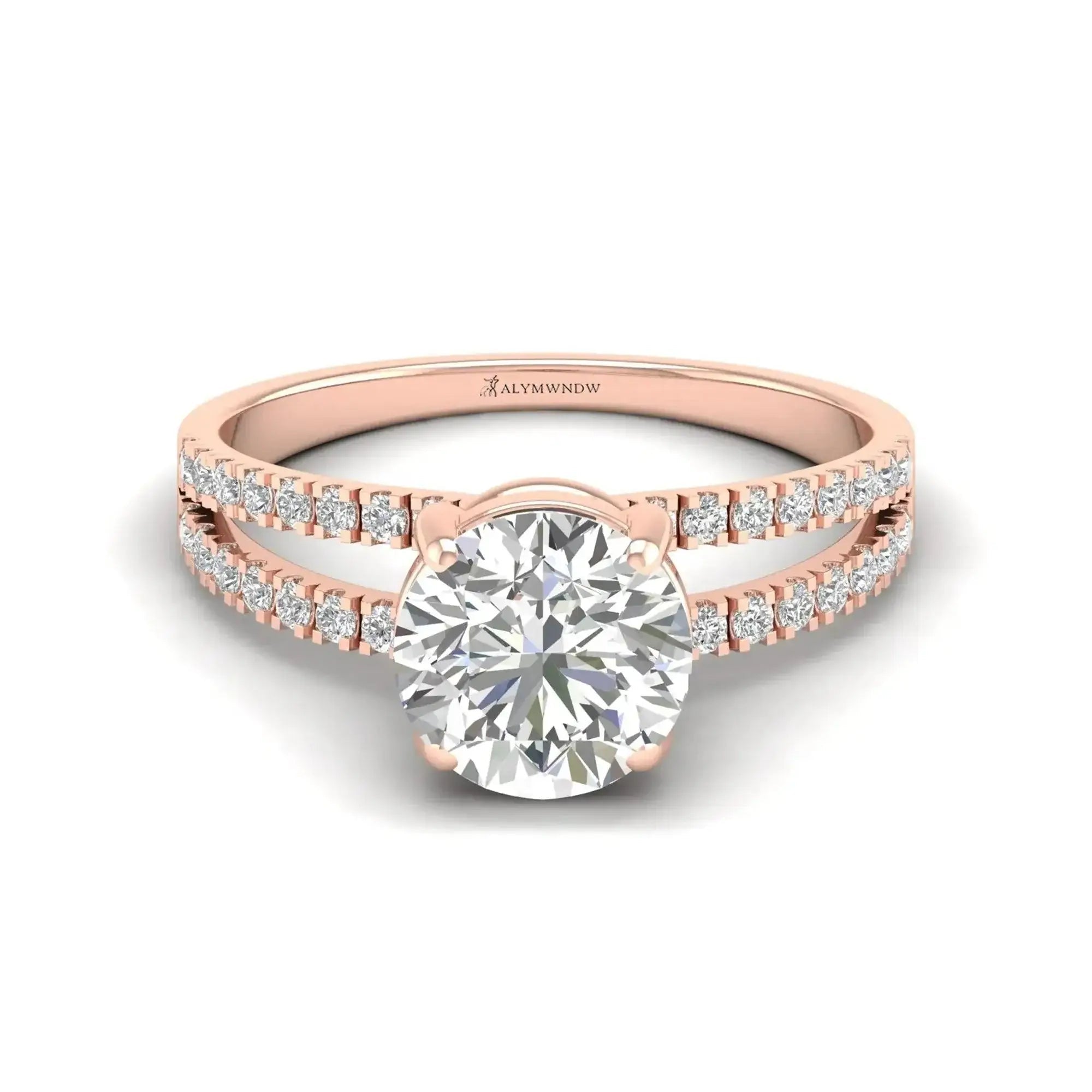 Round Moissanite Engagement Ring – GRA Certified Double Pavé Band - Alymwndw
