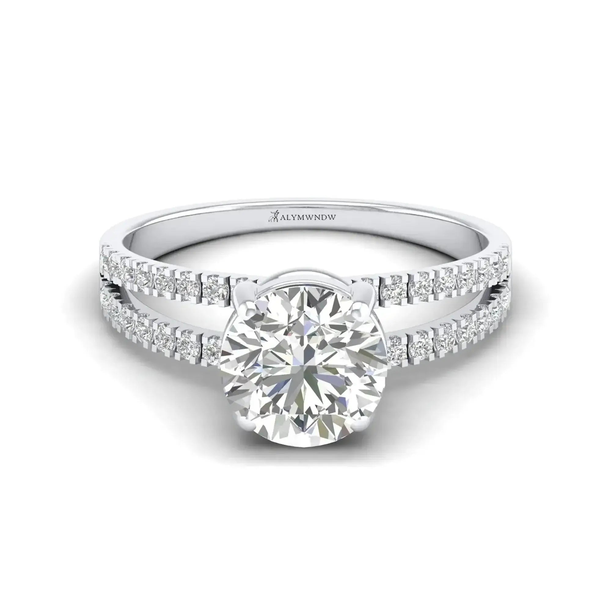 Round Moissanite Engagement Ring – GRA Certified Double Pavé Band - Alymwndw