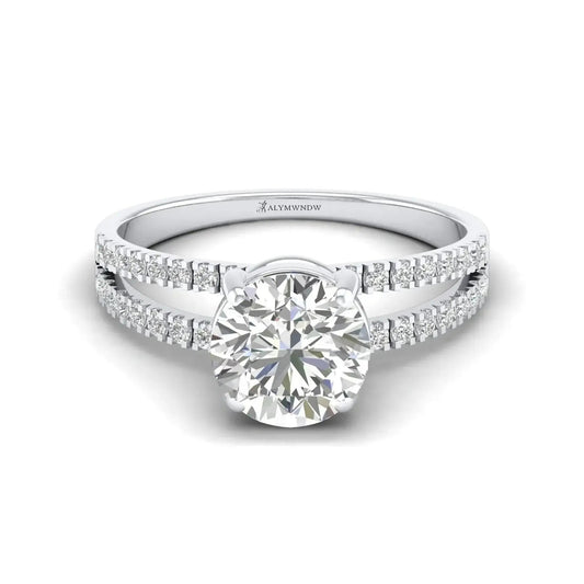 Round Moissanite Engagement Ring – GRA Certified Double Pavé Band - Alymwndw