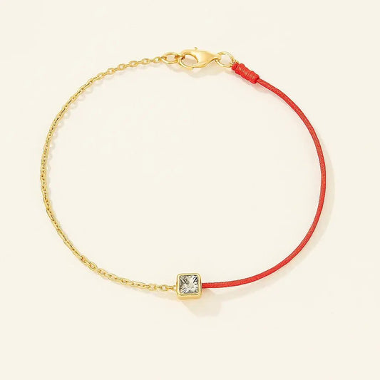 Ruby Square – Red Thread Bracelet with Princess Cut Stone - Alymwndw