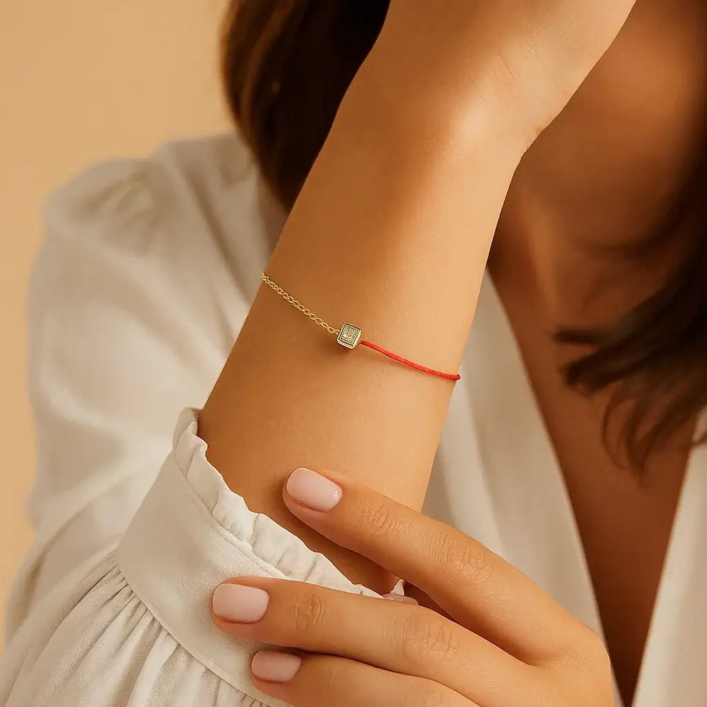 Ruby Square – Red Thread Bracelet with Princess Cut Stone - Alymwndw
