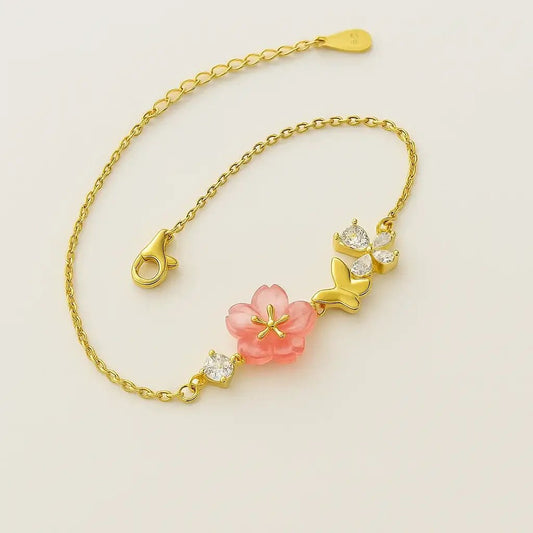 Sakura Bloom Gold - Plated 925 Sterling Silver Bracelet - Alymwndw