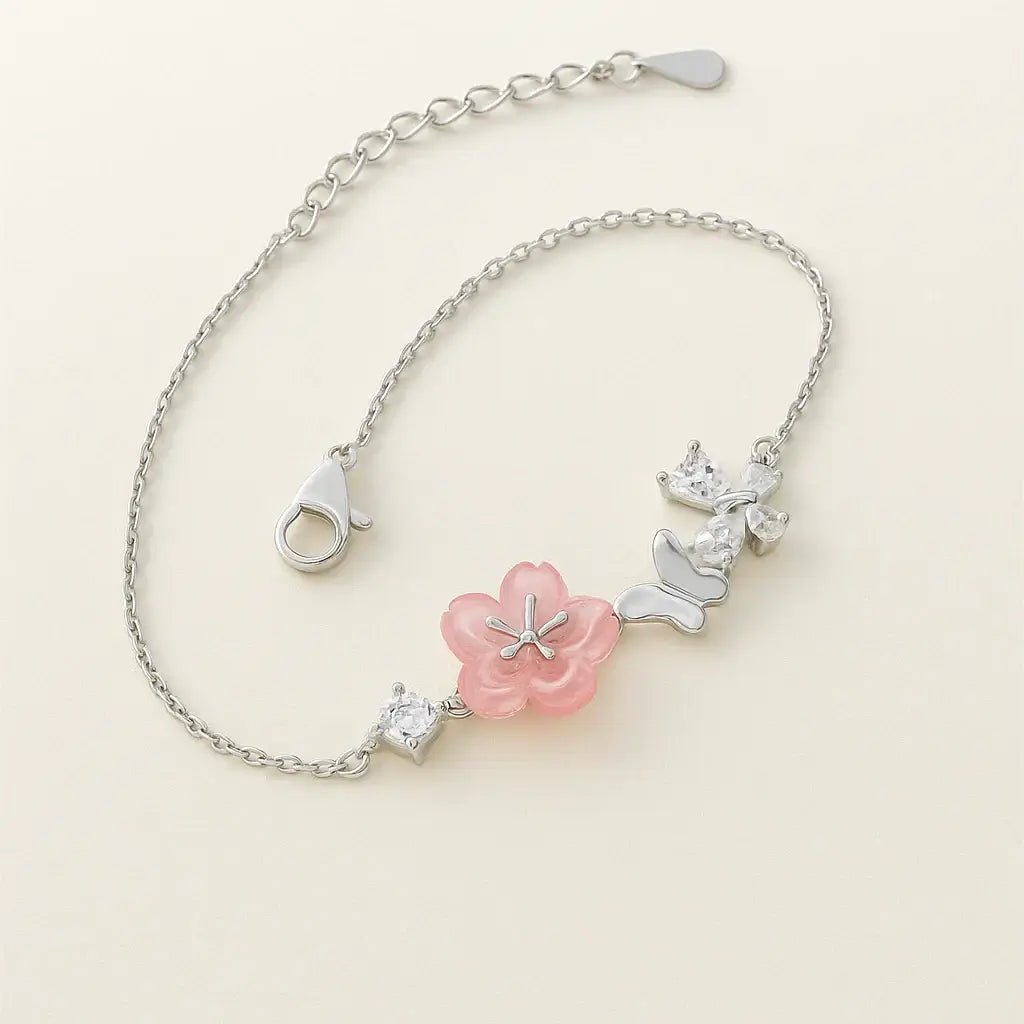 Sakura Bloom Gold - Plated 925 Sterling Silver Bracelet - Alymwndw