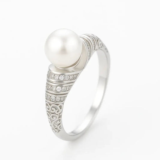 Sea Pearl Majesty Ring – 925 Silver with Single South‑Sea Pearl - Alymwndw