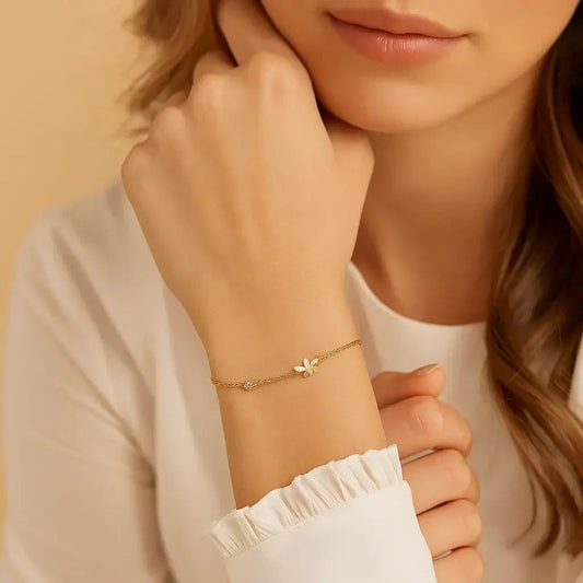 Selene Charm – Gold - Plated Butterfly Silver Bracelet - Alymwndw