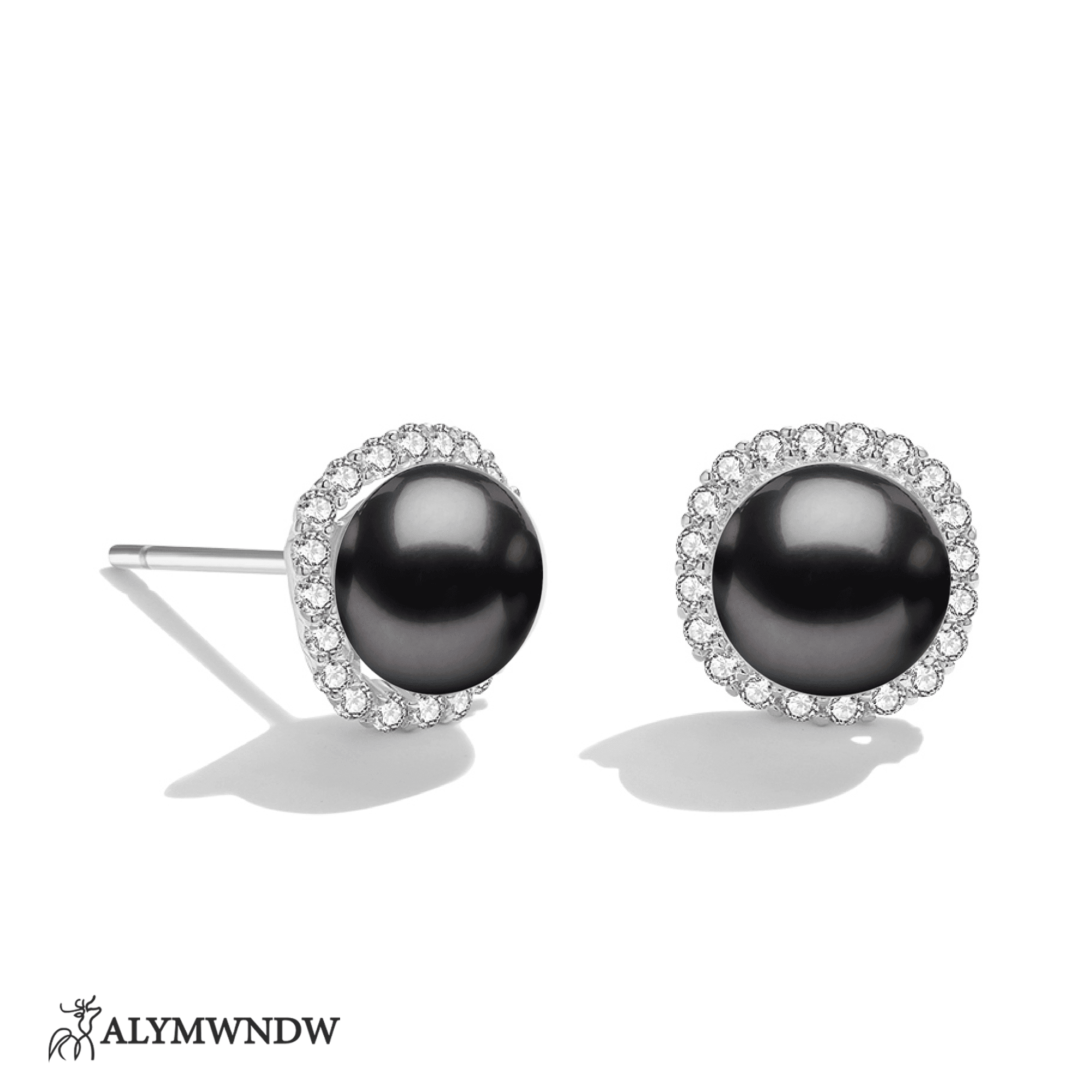 Shimmering Pearl Earrings – Elegant Halo Stud Design - Alymwndw