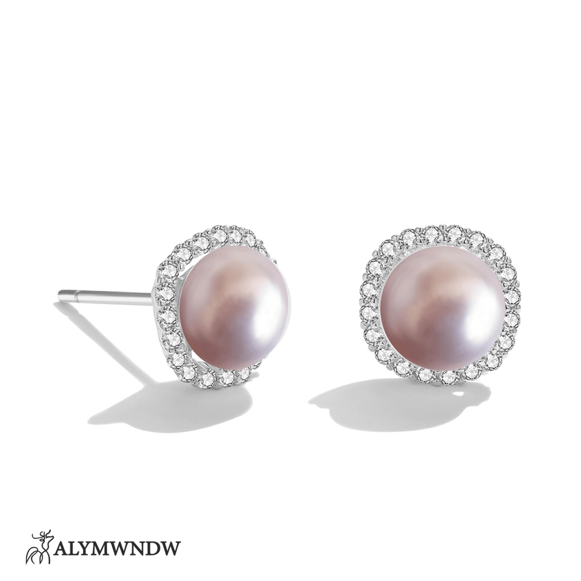 Shimmering Pearl Earrings – Elegant Halo Stud Design - Alymwndw