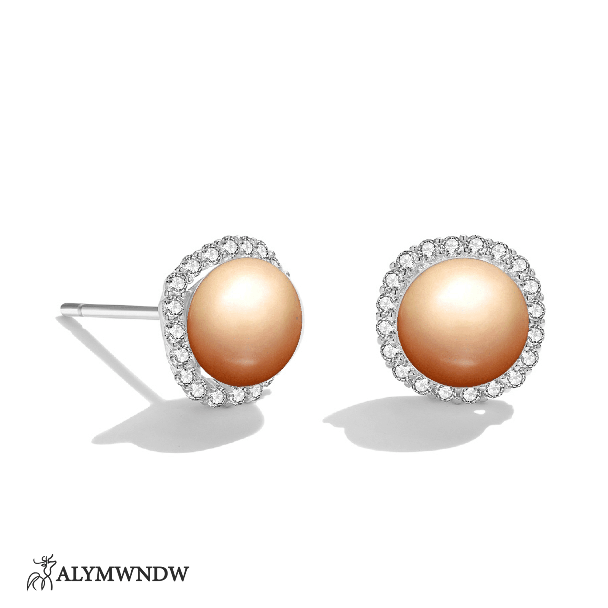 Shimmering Pearl Earrings – Elegant Halo Stud Design - Alymwndw