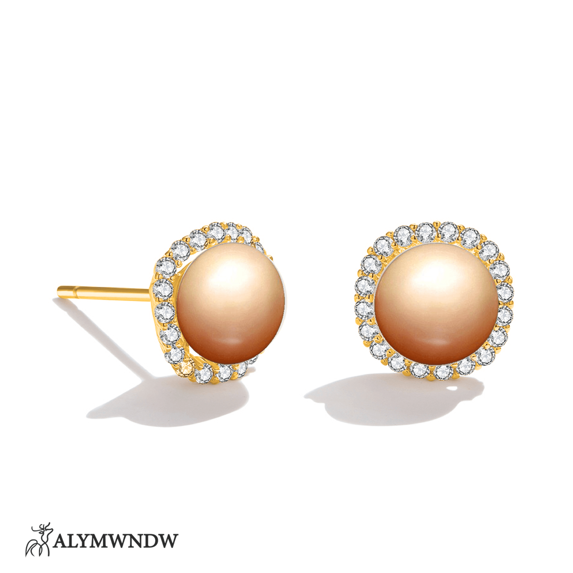 Shimmering Pearl Earrings – Elegant Halo Stud Design - Alymwndw