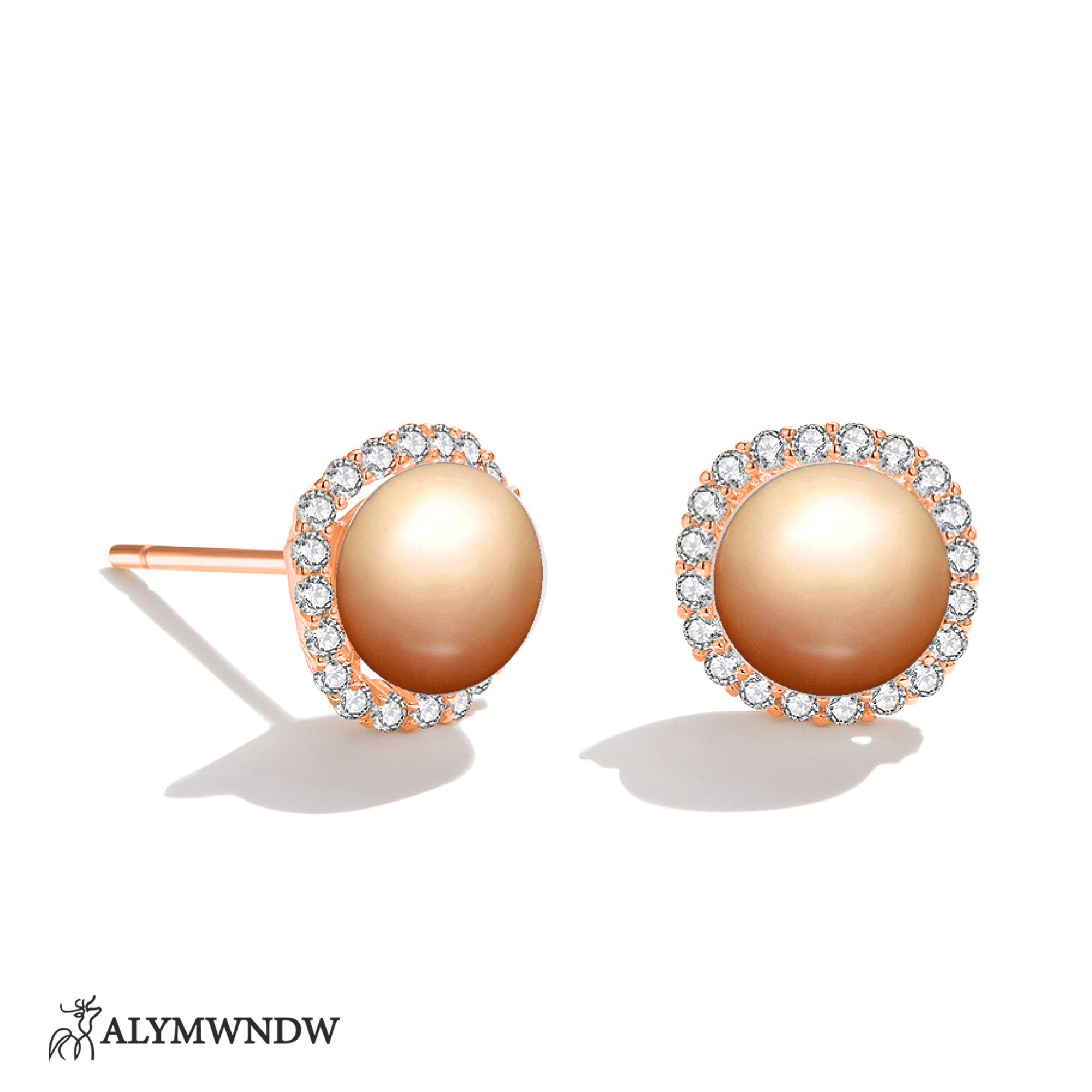 Shimmering Pearl Earrings – Elegant Halo Stud Design - Alymwndw