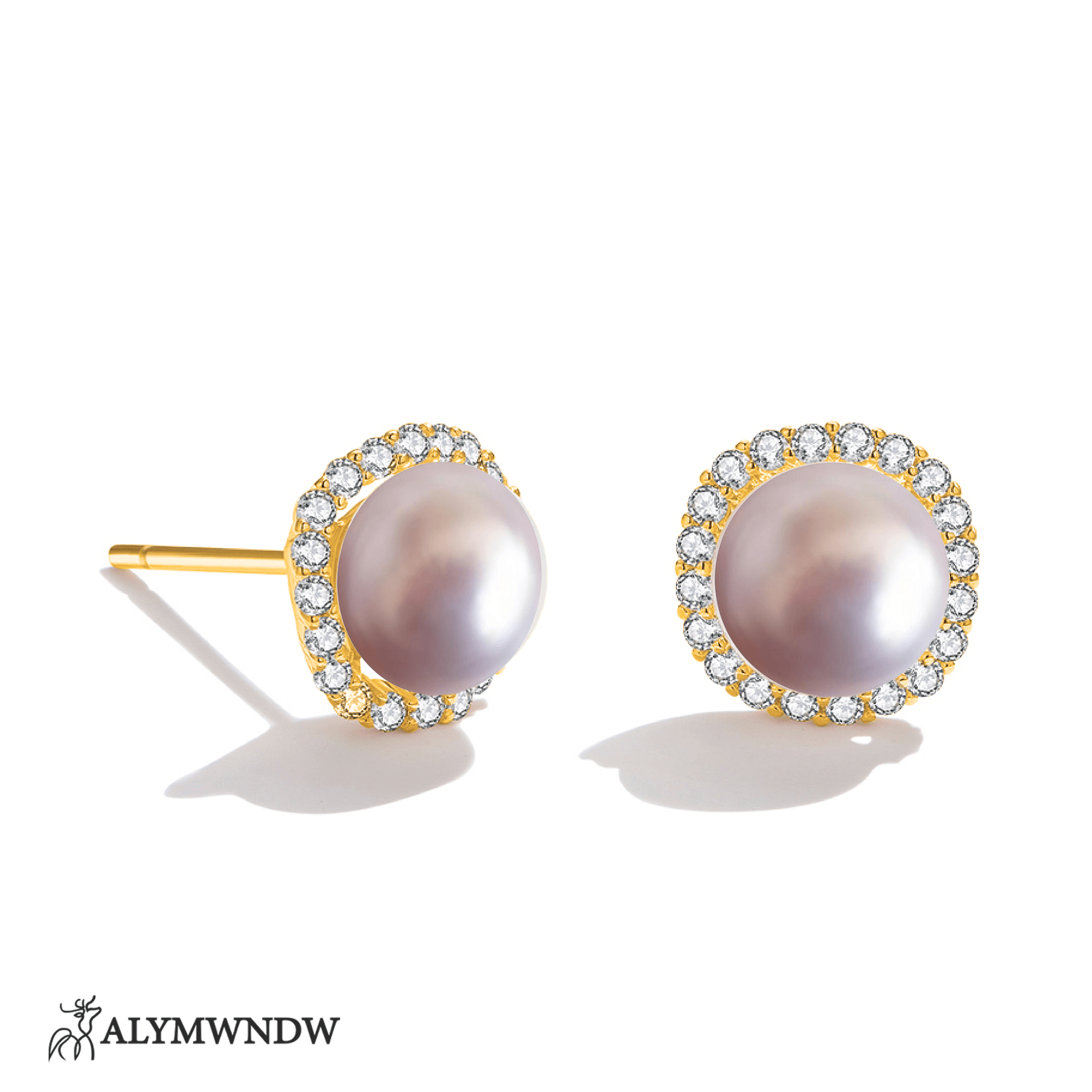 Shimmering Pearl Earrings – Elegant Halo Stud Design - Alymwndw