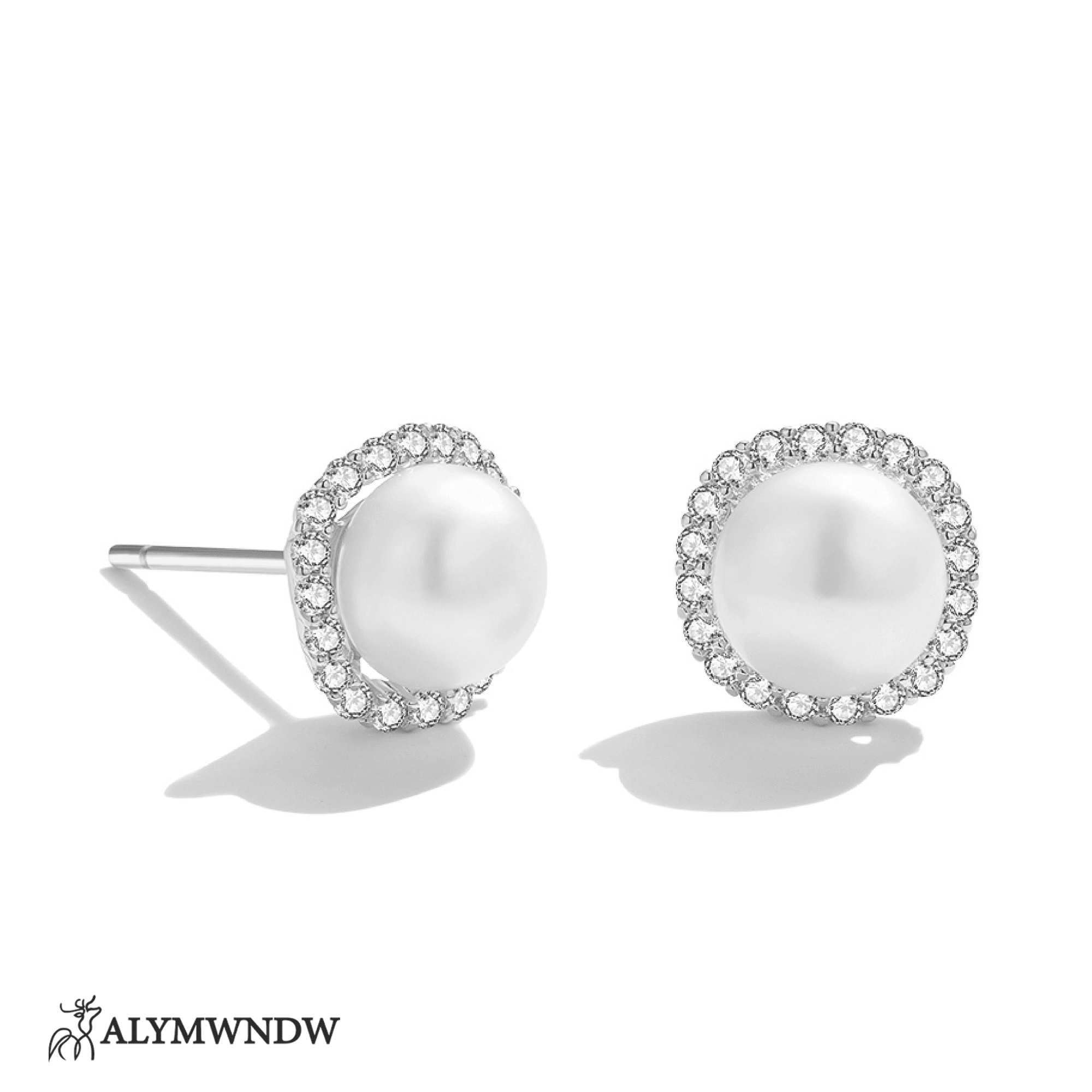 Shimmering Pearl Earrings – Elegant Halo Stud Design - Alymwndw