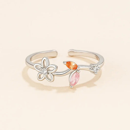 Silver Flower Ring – 925 Adjustable Open Ring - Alymwndw