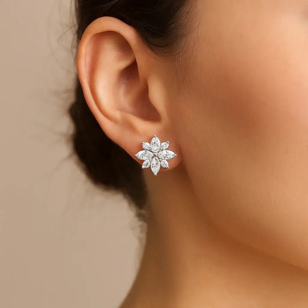 Snow Crystal Flower Stud Earrings – 925 Silver, Non‑Tarnish - Alymwndw
