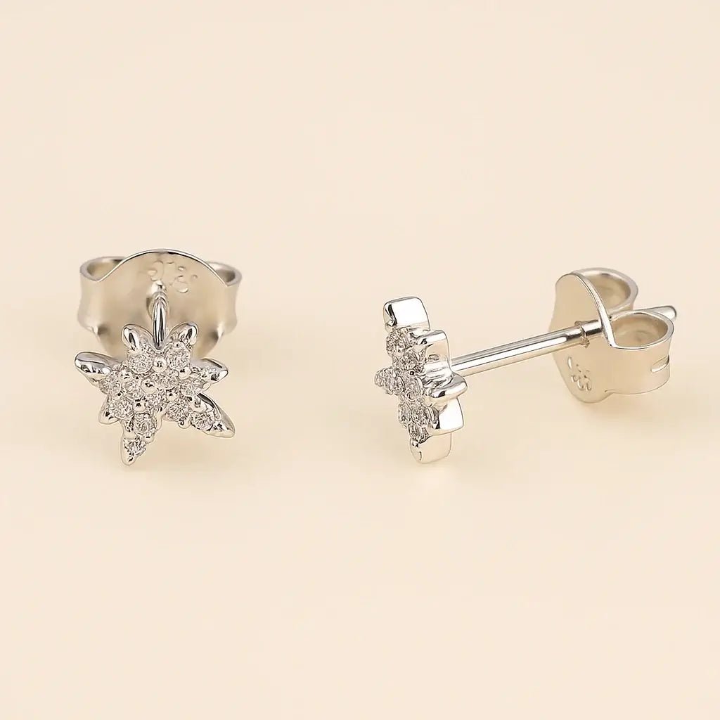 Snow Crystal Flower Stud Earrings – 925 Silver, Non‑Tarnish - Alymwndw