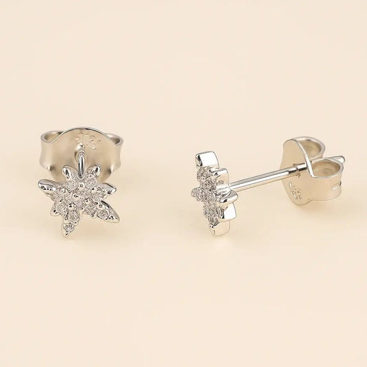 Snow Crystal Flower Stud Earrings – 925 Silver, Non‑Tarnish - Alymwndw