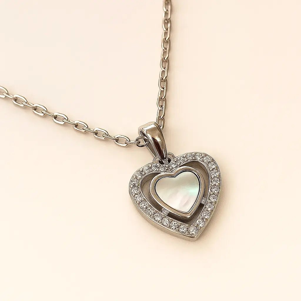 Sparkling Heart Necklace – 925 Silver with Swivel Pendant - Alymwndw