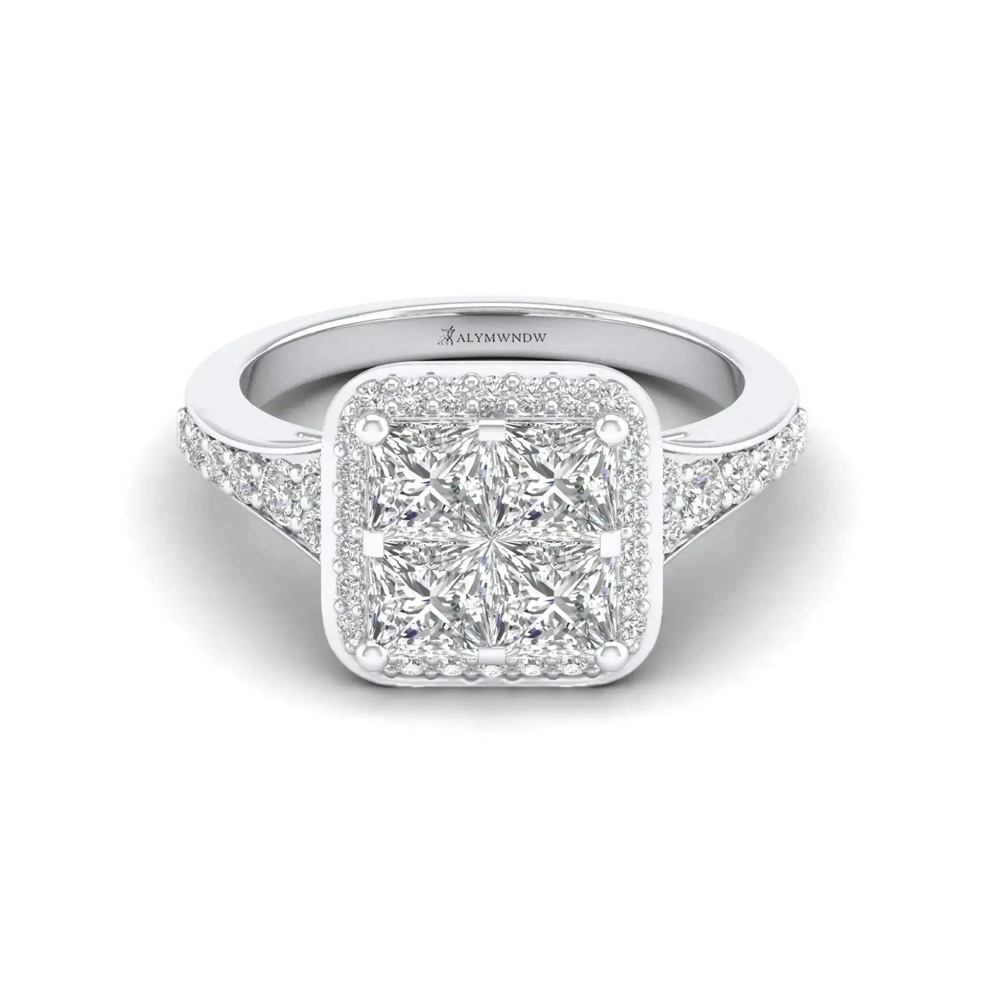Square Halo Moissanite Ring – GRA Certified, Multiple Sizes & Carat Options (Gold, Silver & Platinum) - Alymwndw
