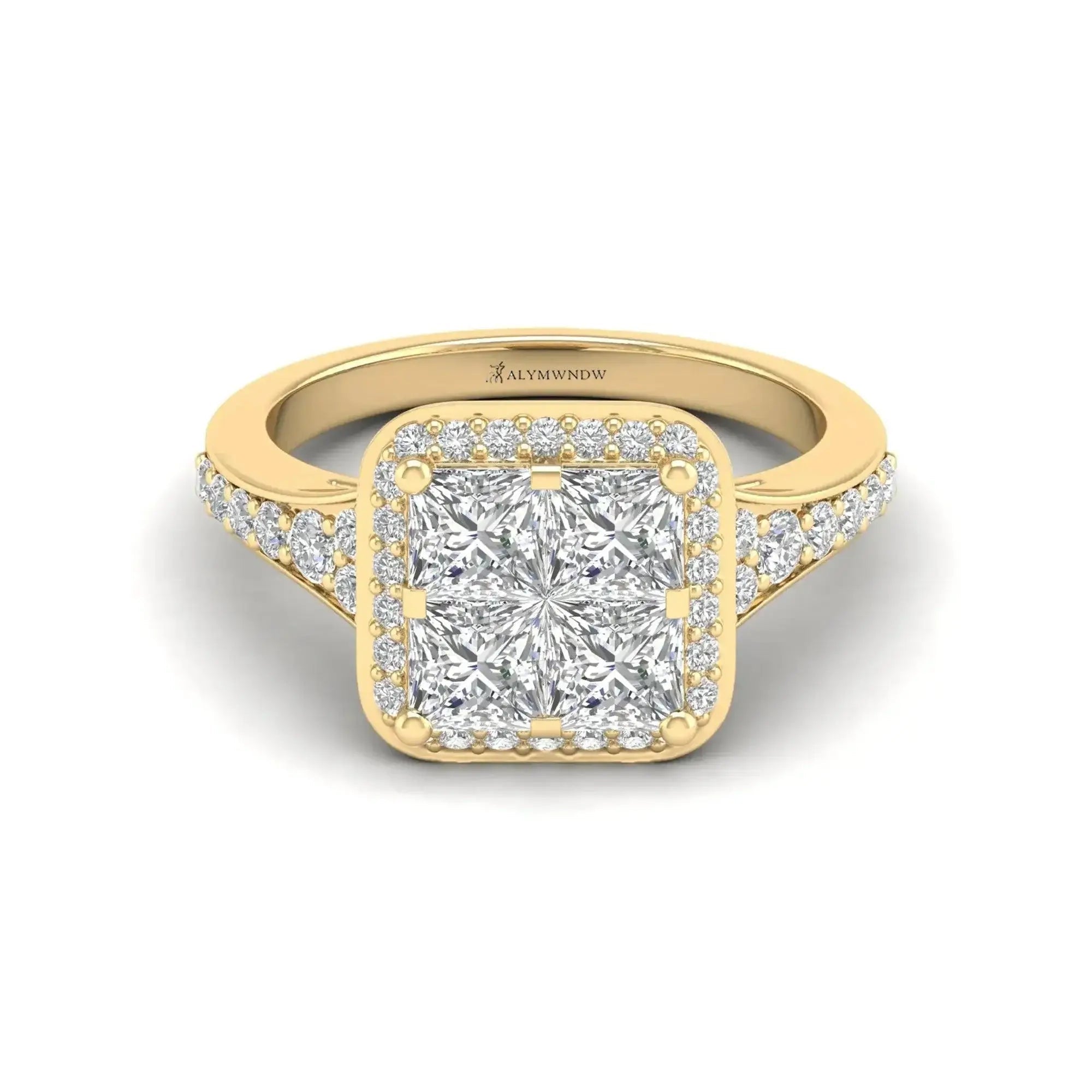 Square Halo Moissanite Ring – GRA Certified, Multiple Sizes & Carat Options (Gold, Silver & Platinum) - Alymwndw