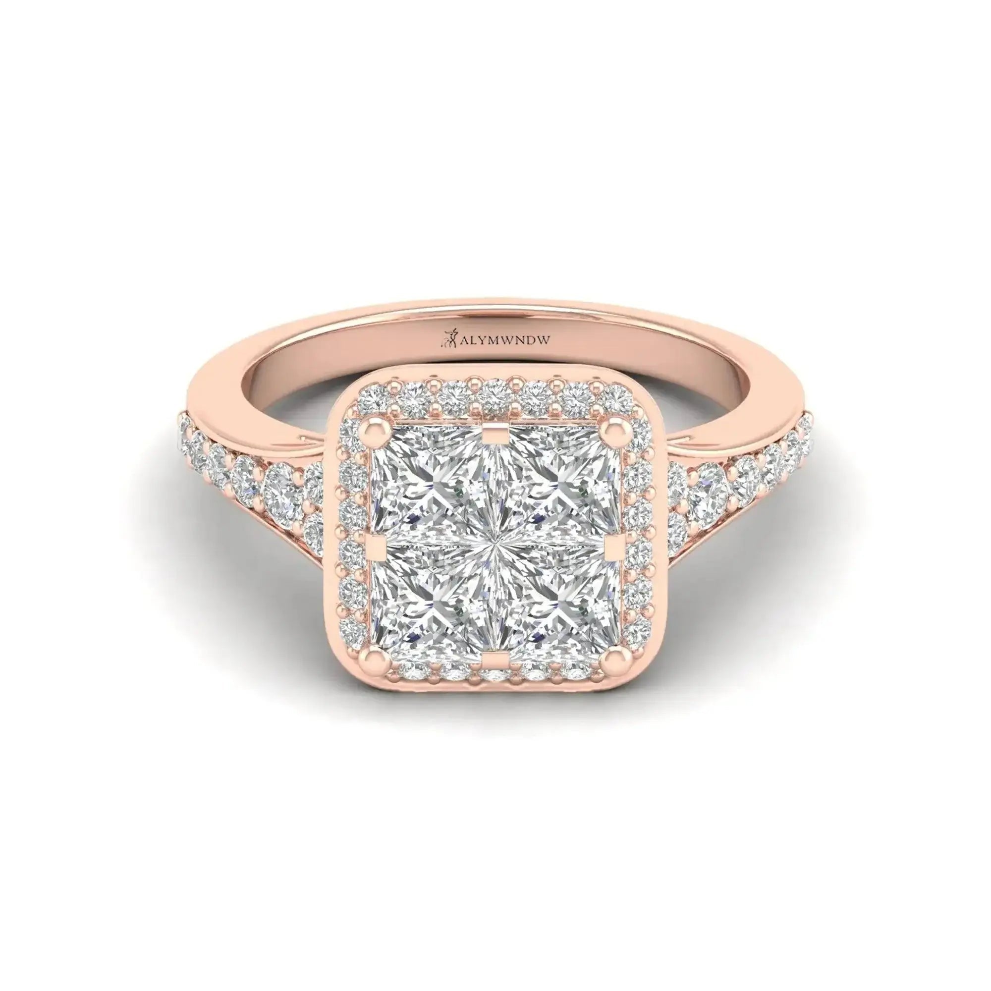 Square Halo Moissanite Ring – GRA Certified, Multiple Sizes & Carat Options (Gold, Silver & Platinum) - Alymwndw