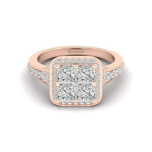 Square Halo Moissanite Ring – GRA Certified, Multiple Sizes & Carat Options (Gold, Silver & Platinum) - Alymwndw