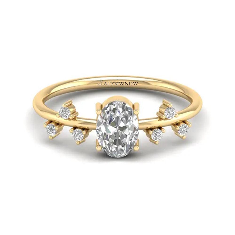 Starlight Halo Moissanite Ring – Elegant Gold, Silver & Platinum Ring - Alymwndw