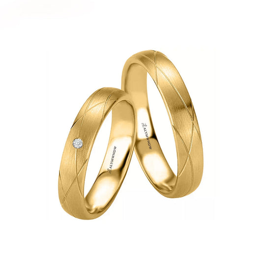 Textured Couple Rings with Stone – Gold, Silver & Rose Gold - Alymwndw