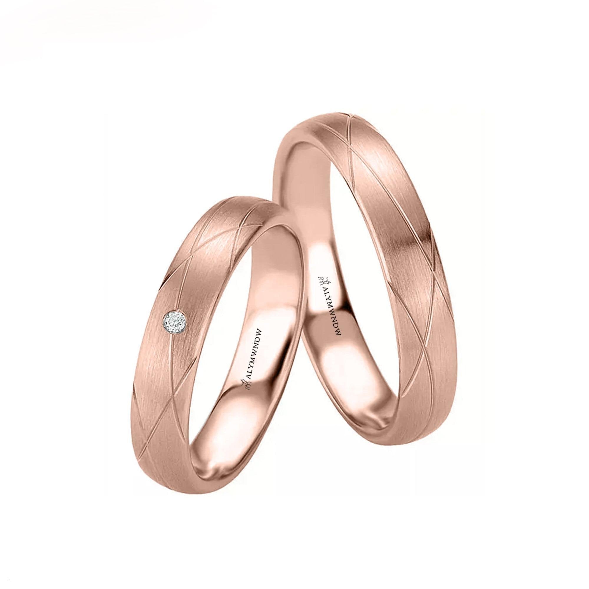 Textured Couple Rings with Stone – Gold, Silver & Rose Gold - Alymwndw