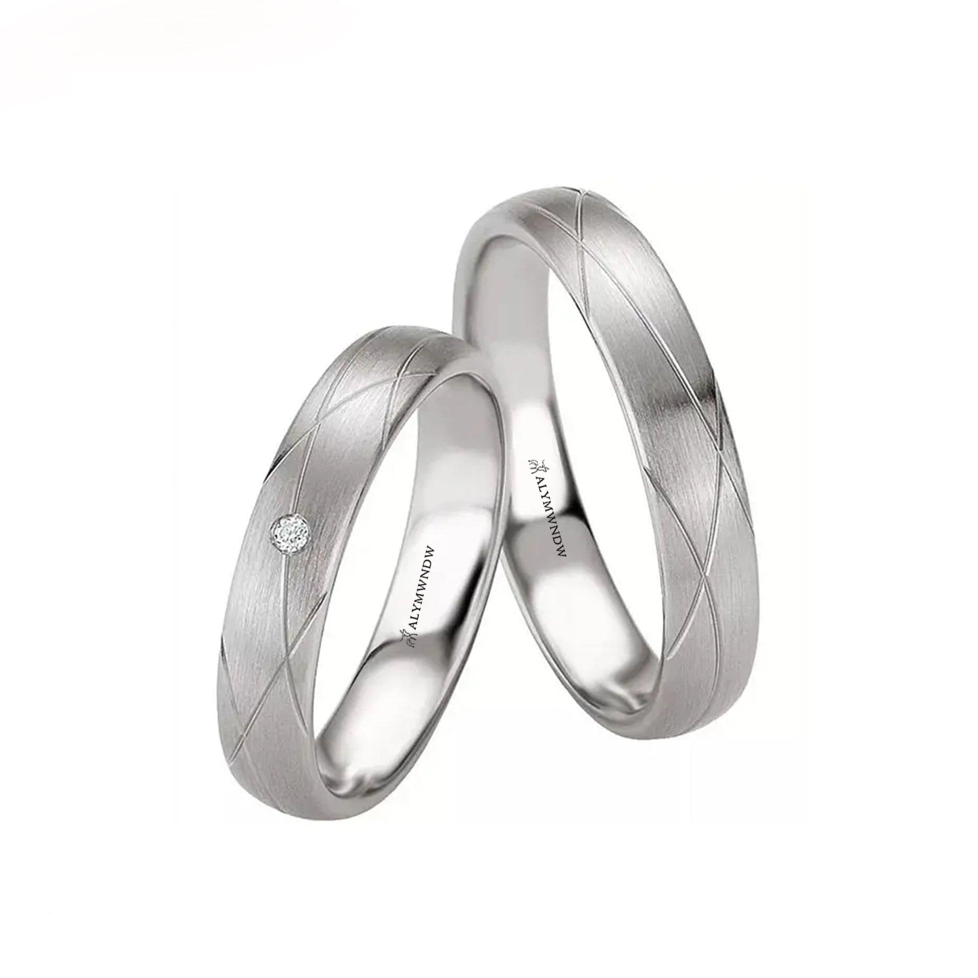 Textured Couple Rings with Stone – Gold, Silver & Rose Gold - Alymwndw