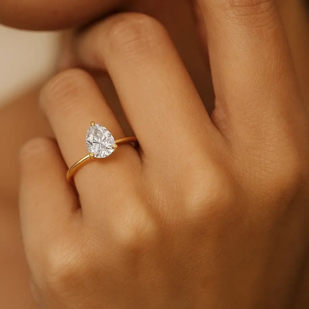 The Golden Pear Drop Moissanite Ring - Alymwndw