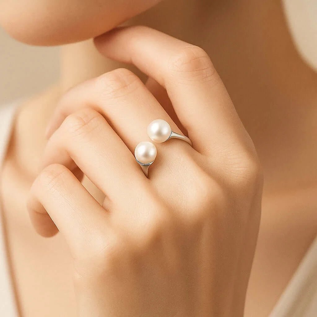 Tide Pearl Open Ring – 925 Silver Elegance - Alymwndw