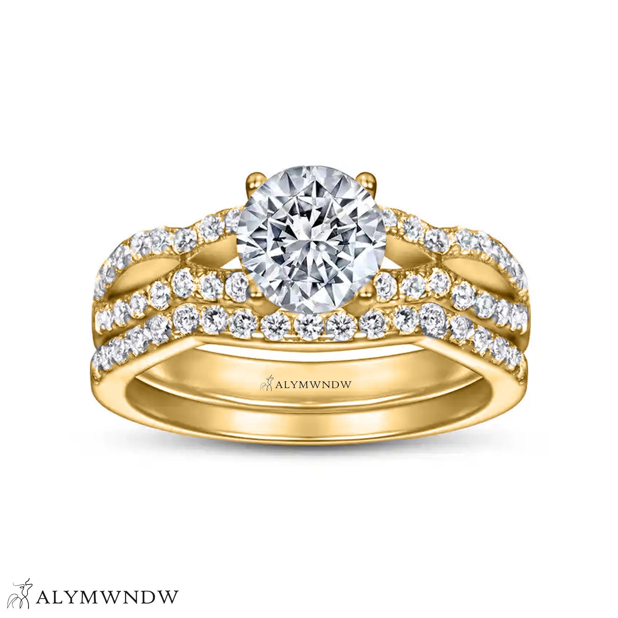 Triple Band Diamond Ring Set – Gold, Platinum & Silver - Alymwndw