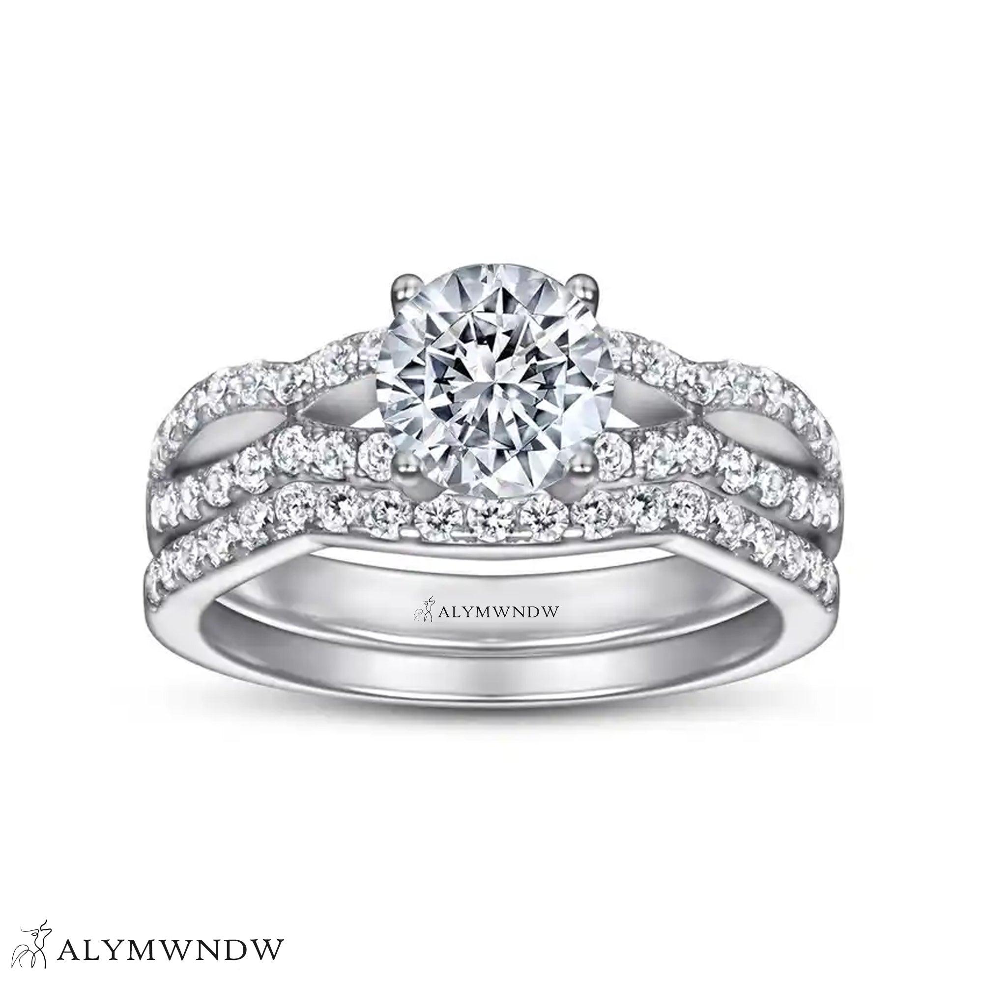 Triple Band Diamond Ring Set – Gold, Platinum & Silver - Alymwndw