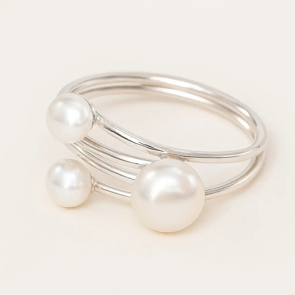 Twin Pearl Whisper – 925 Silver Open Ring - Alymwndw