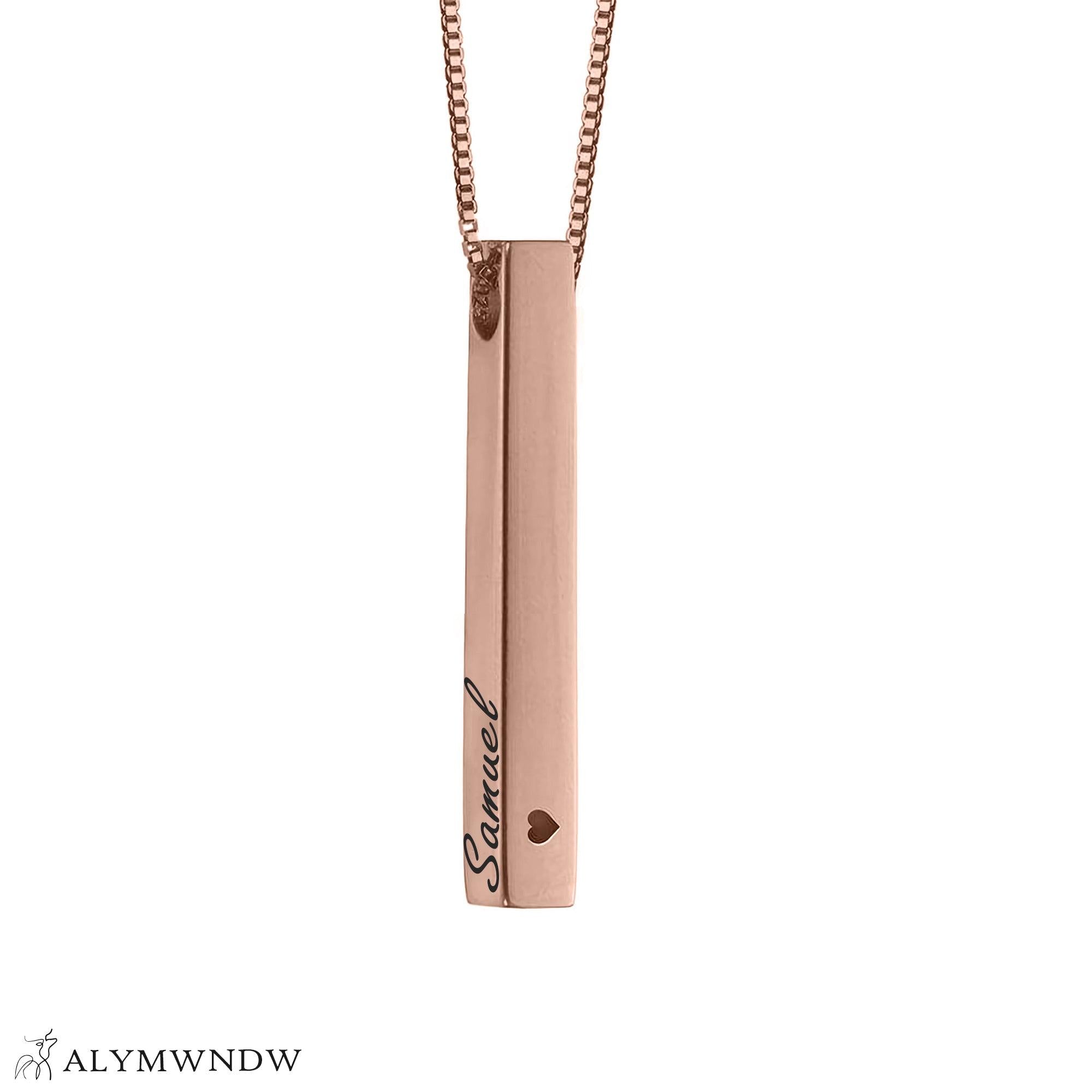 Vertical Bar Necklace – Personalized Gold Name Pendant (18K / 21K / 22K) - Alymwndw