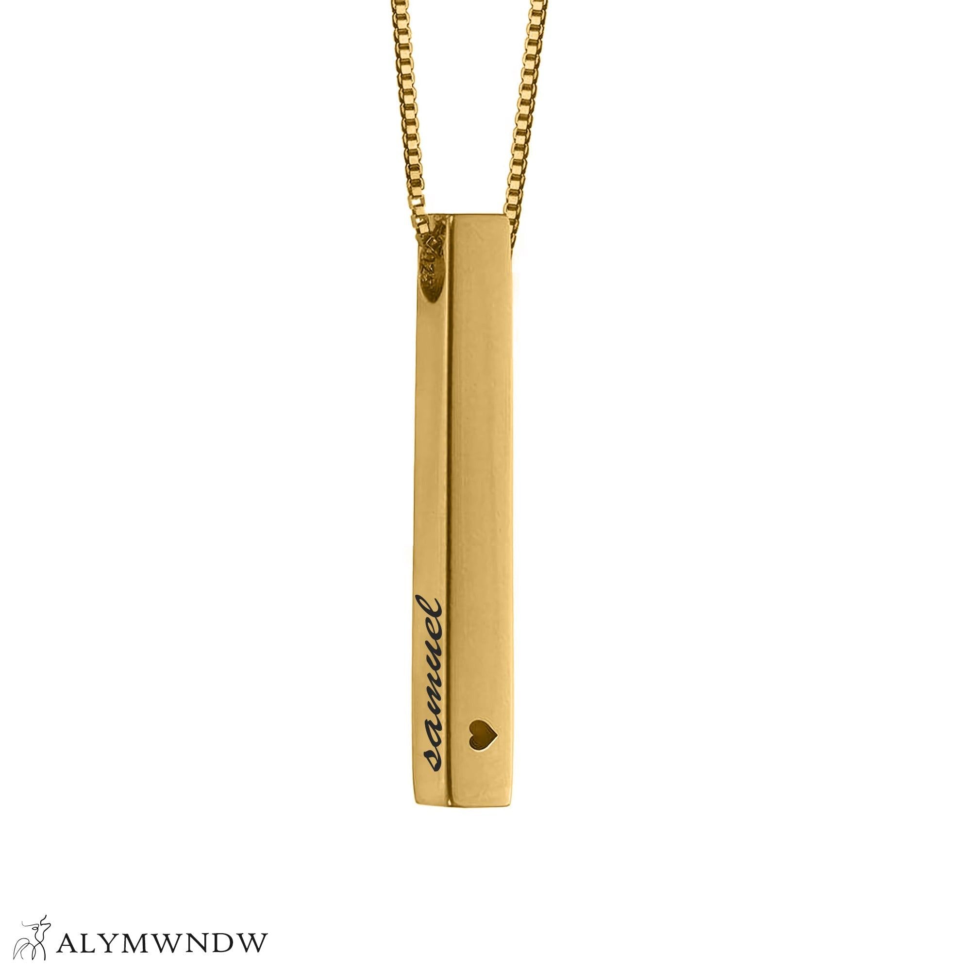 Vertical Bar Necklace – Personalized Gold Name Pendant (18K / 21K / 22K) - Alymwndw