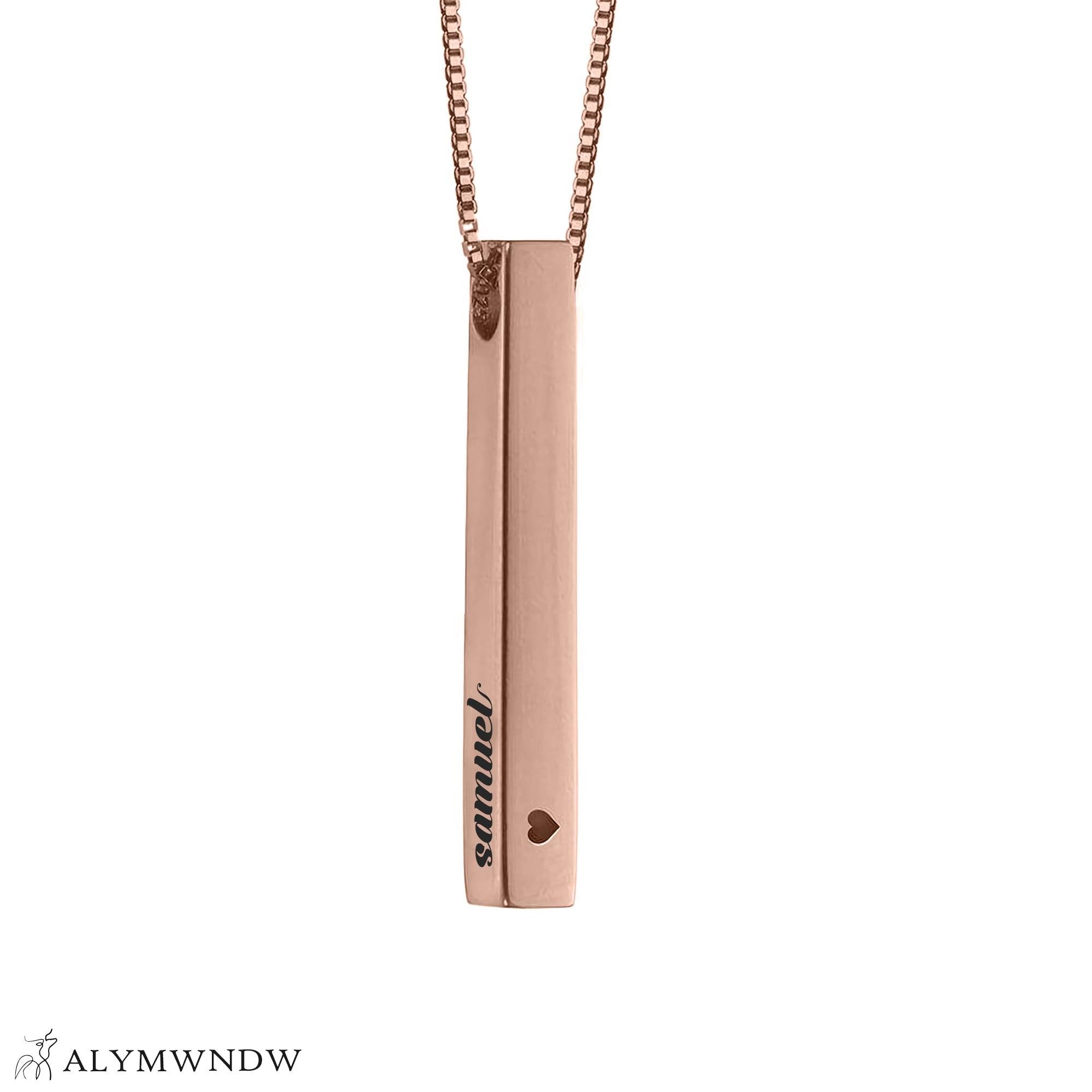 Vertical Bar Necklace – Personalized Gold Name Pendant (18K / 21K / 22K) - Alymwndw