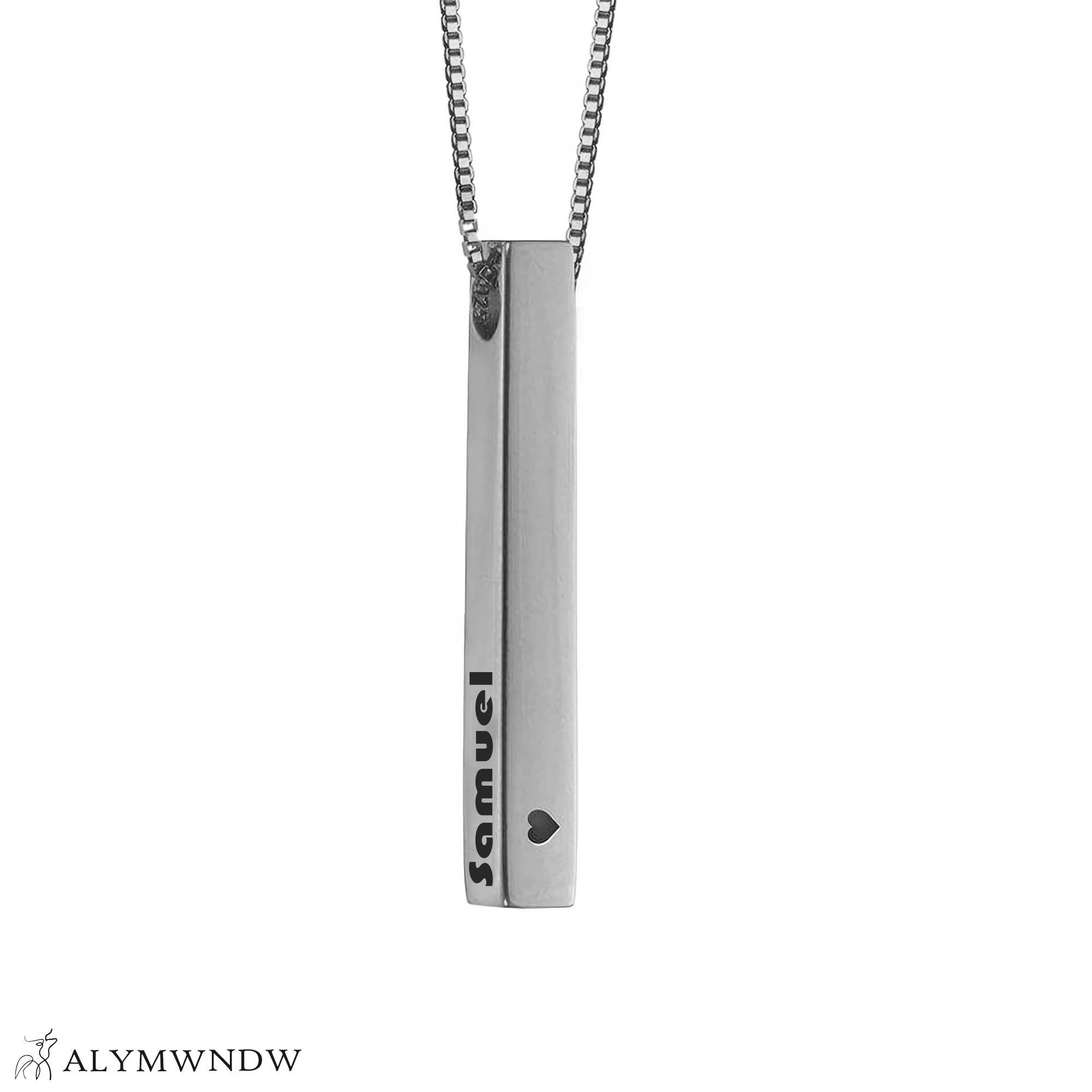 Vertical Bar Necklace – Personalized Gold Name Pendant (18K / 21K / 22K) - Alymwndw