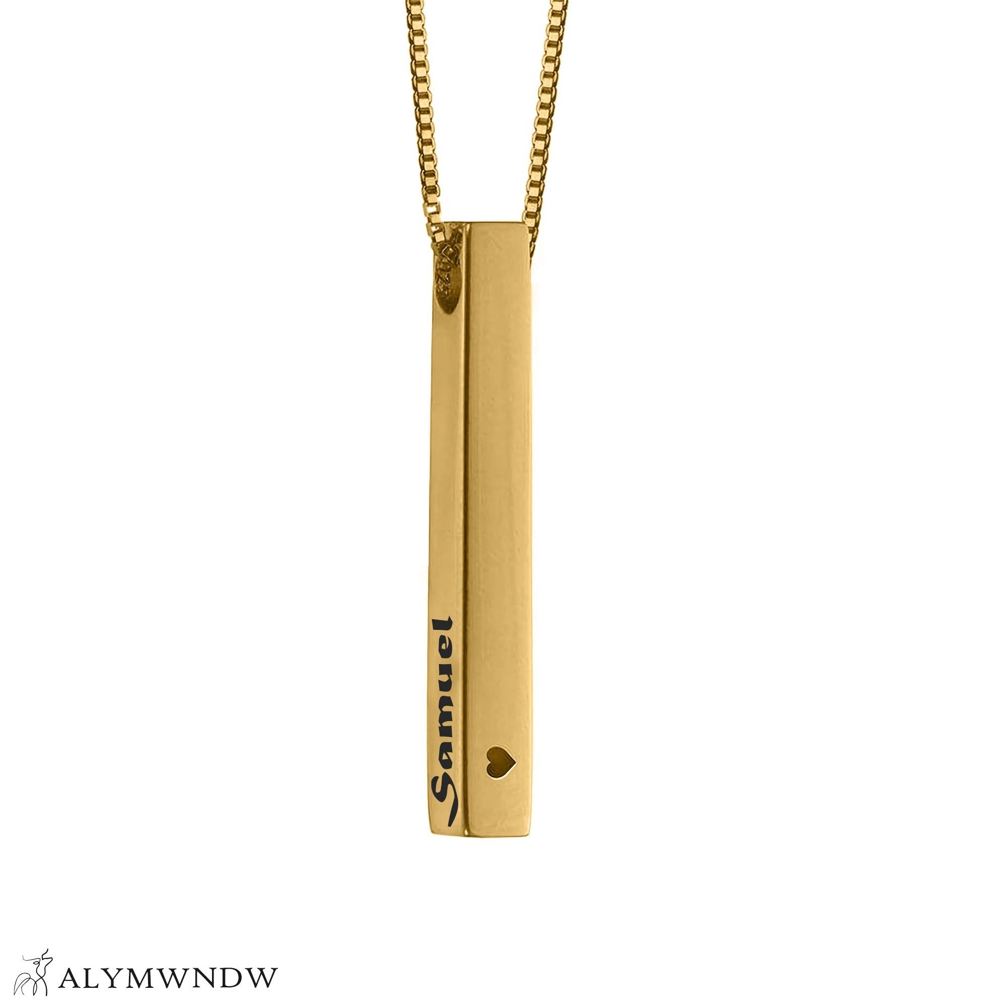 Vertical Bar Necklace – Personalized Gold Name Pendant (18K / 21K / 22K) - Alymwndw