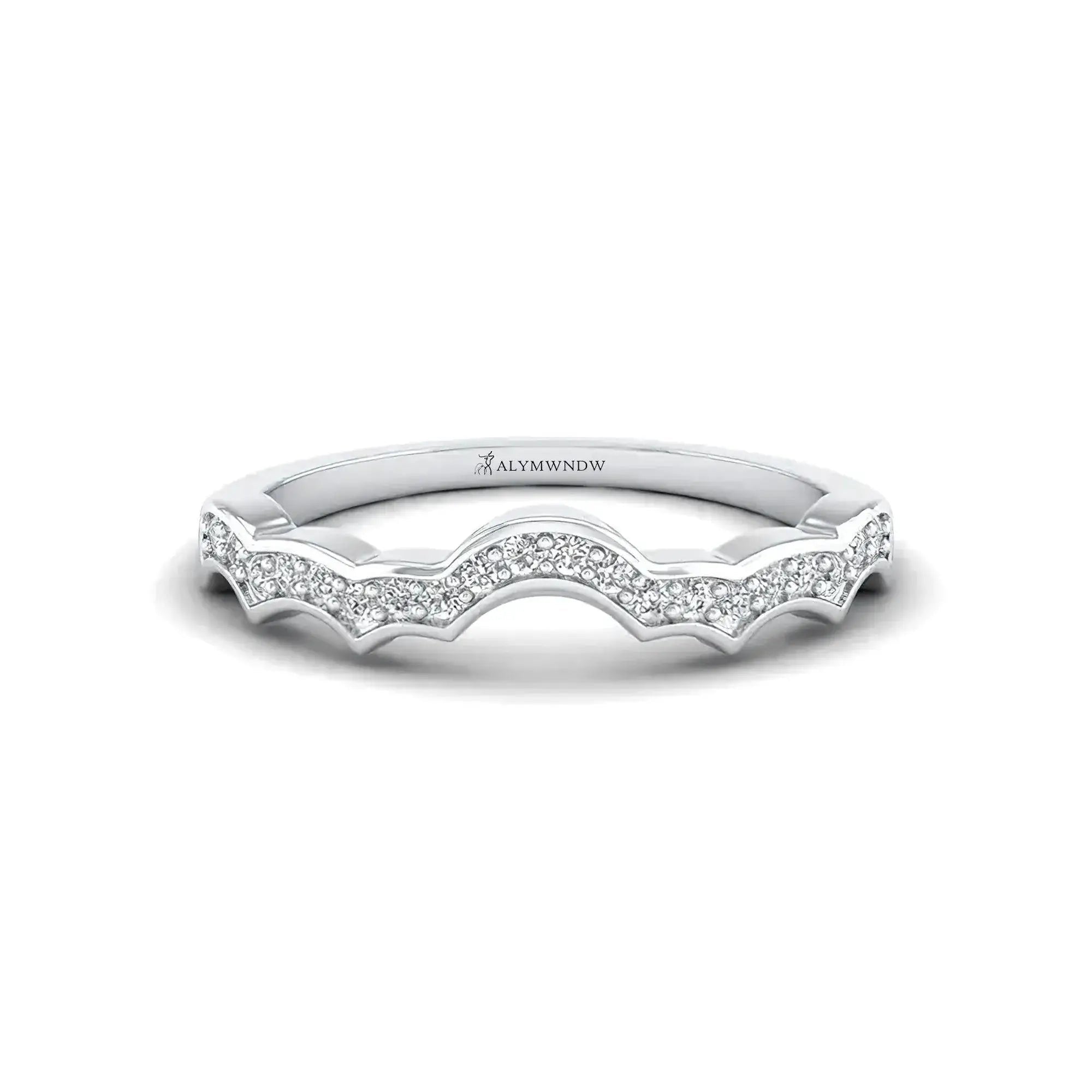 Wave Diamond Band Ring - Alymwndw