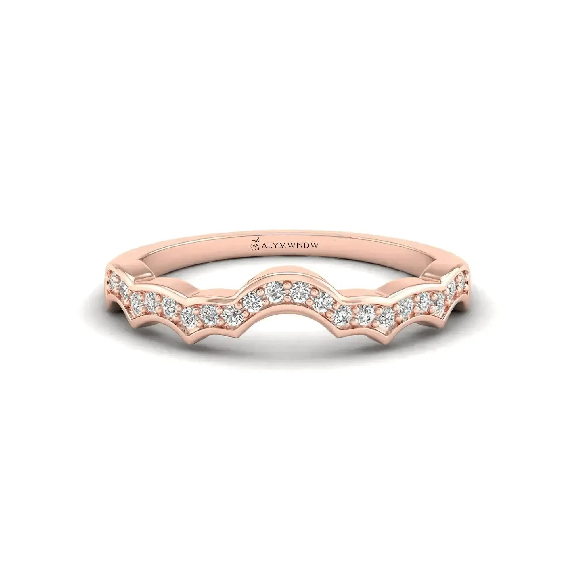 Wave Diamond Band Ring - Alymwndw