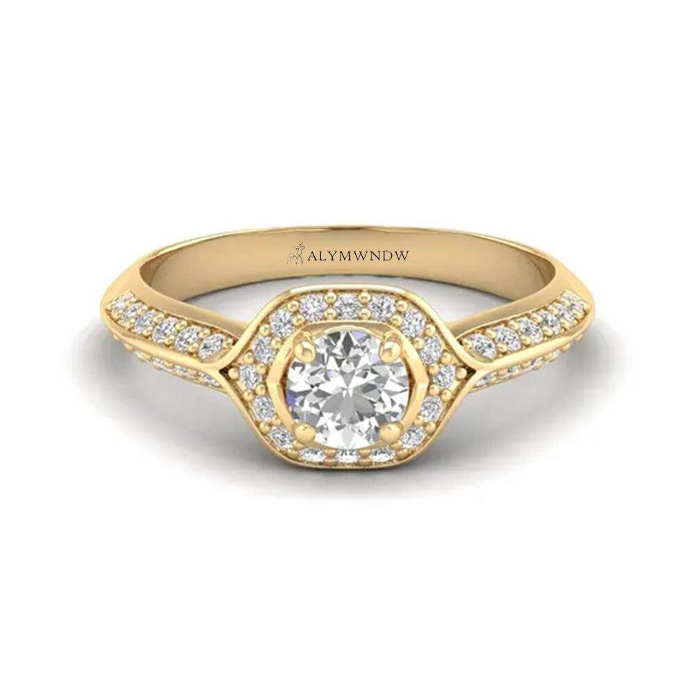 Woman Ring with Lab Grown Diamond in Gold & Platinum | Alymwndw Jewellery - Alymwndw
