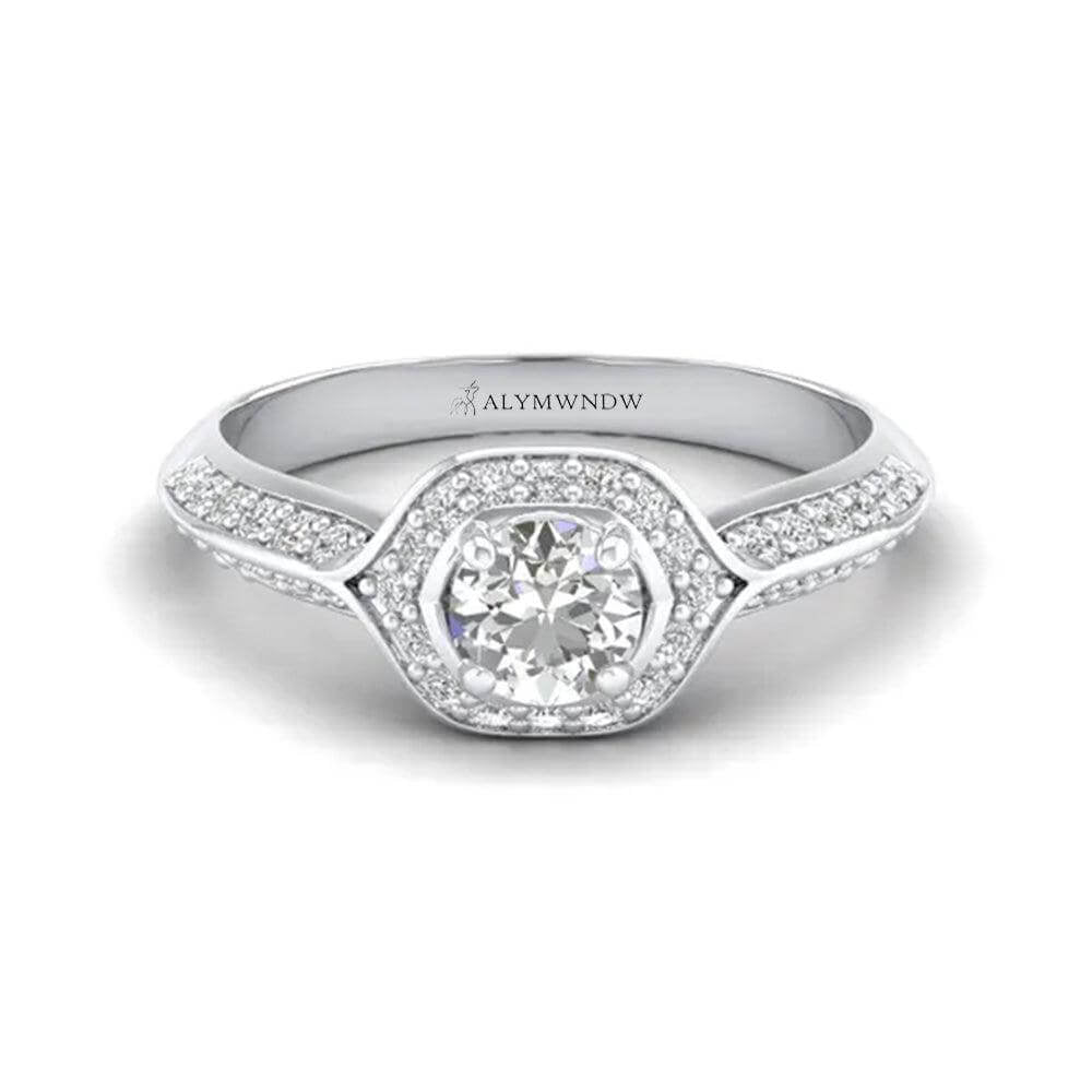 Woman Ring with Lab Grown Diamond in Gold & Platinum | Alymwndw Jewellery - Alymwndw
