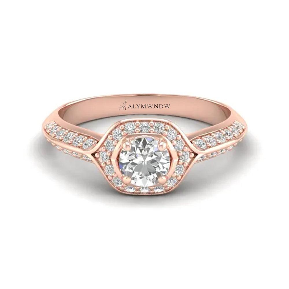 Woman Ring with Lab Grown Diamond in Gold & Platinum | Alymwndw Jewellery - Alymwndw